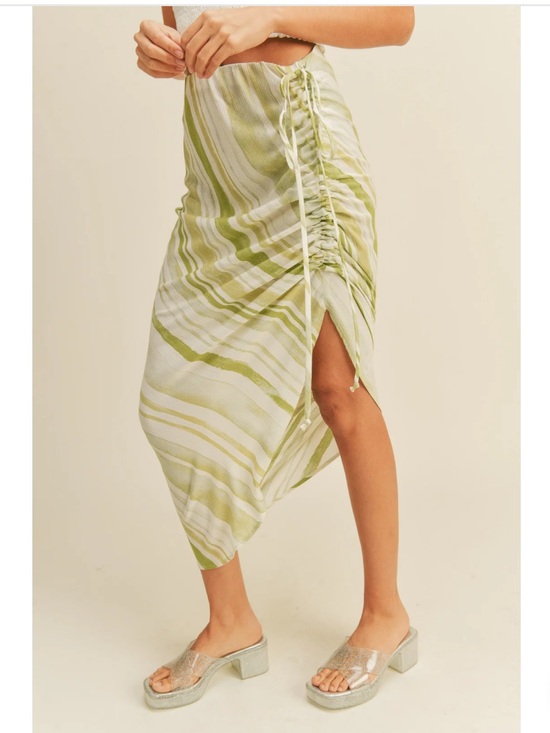 Miou Muse Dresses & Skirts - Women’s Green and White Striped Wrap Skirt - Lightweight Summer Style